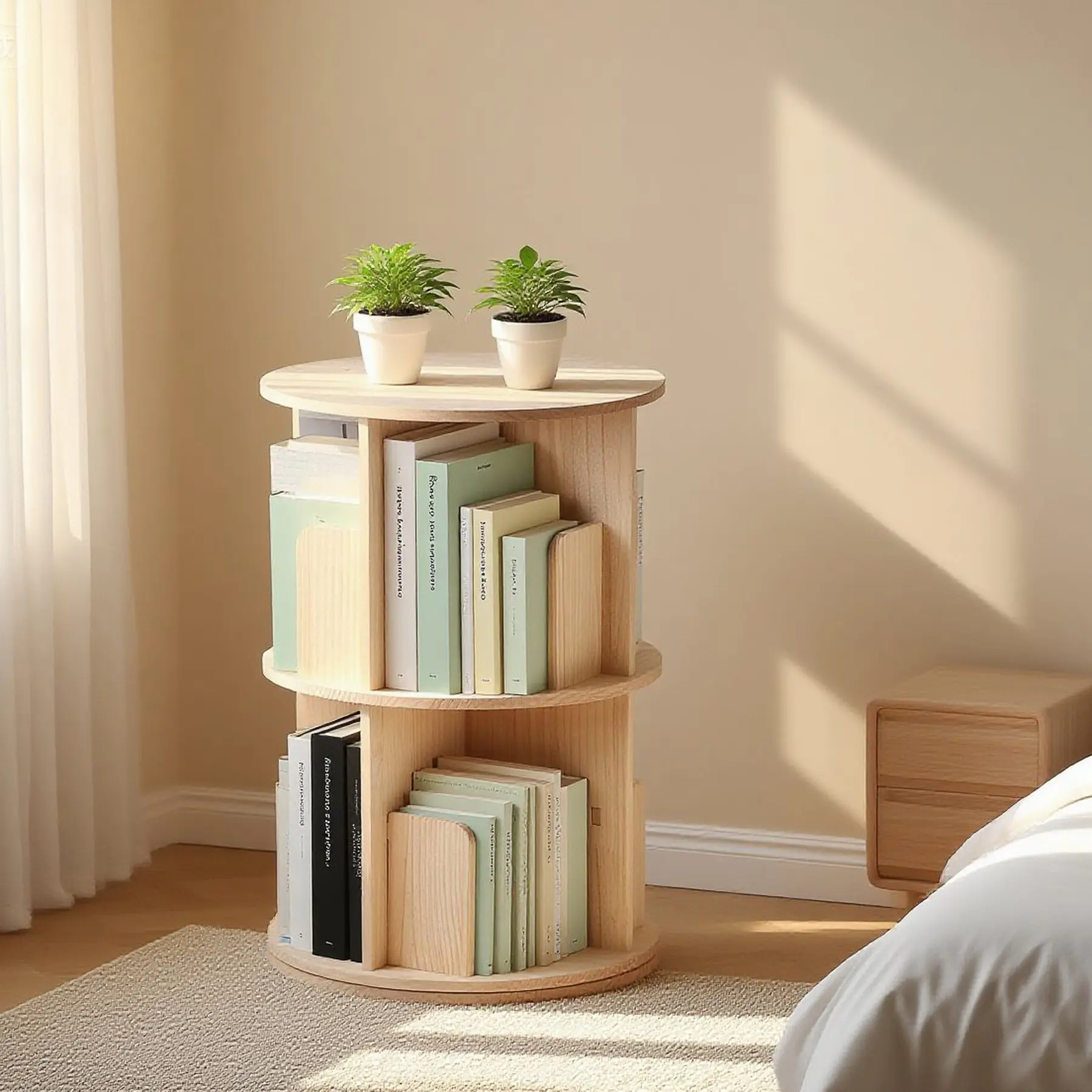 Segawe 2-Tiered Round Solid Wood Revolving Bookcase - 360° Spins Floor Shelf for Storage, Display, Room Decor, Ideal for Adults, Living Room Indoor Furniture, Spins 360°