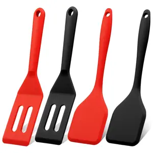 4PCS Mini Silicone Spatula (Red & Black) – Flexible Non-Stick Turner, Heat Resistant up to 450°F – Great for Flipping Eggs, Crepes, Pizza, Brownies, Steak – Won’t Scratch Pans, BPA Free
