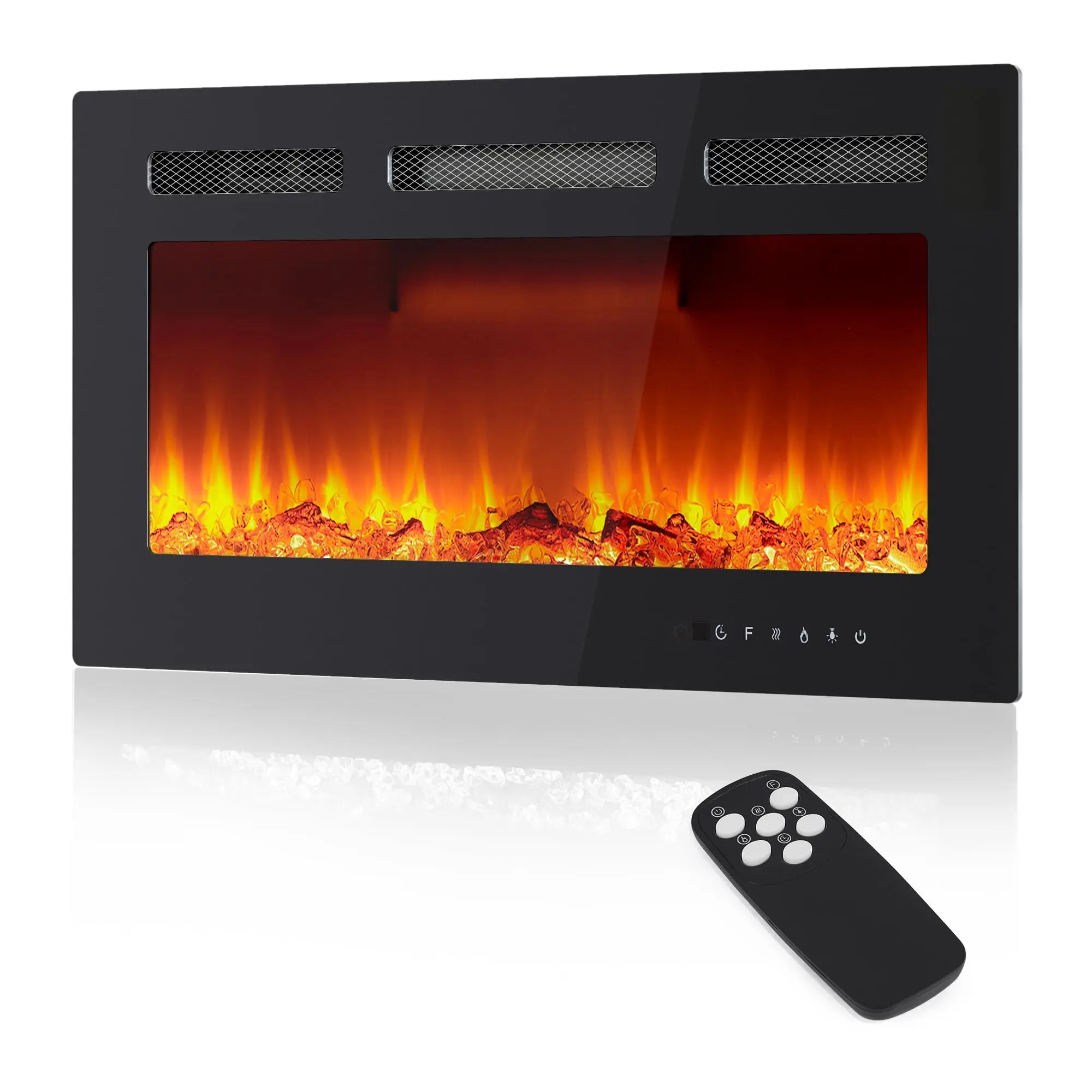 30" Recessed Wall-Mounted Electric Fireplace - Remote Control, Ultra-Thin, Low Noise, 750/1500W, Adjustable Flame Colors & Brightness, Timer