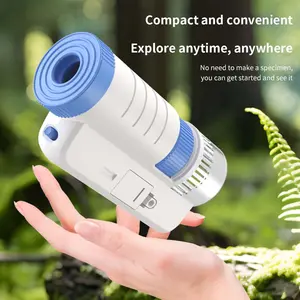 Children's handheld 60X-200X microscope,Optical HD portable ,with LED light, biological education science experiment toy gift.(black)