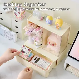 Desktop Stationery Tool Storage Box, Figure Display Case, Multi-Layer Pen Holder, Desk Organizer Tidy, Stationary Organizer Holder, Designed for Toy Collectors & Figurine Enthusiasts