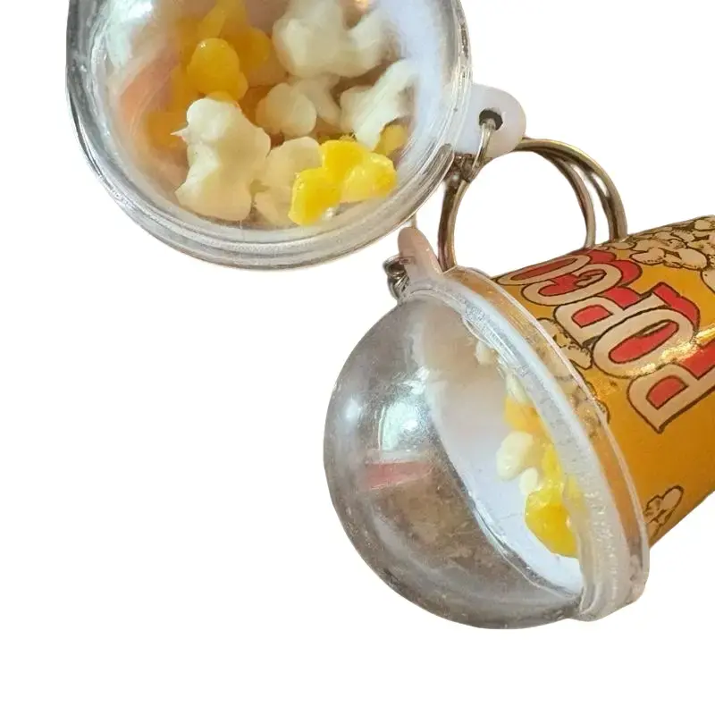 Shaker Popcorn Keychain with Real Popcorn Pieces and Transparent Lid for Easy viewing.