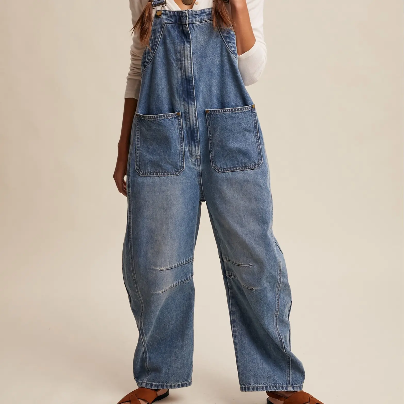 Western Wide-Leg Denim Overalls