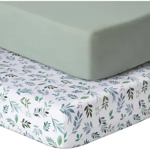 Pack and Play Sheets Fitted, 2 Pack Pack n Play Sheets for Graco Pack n Play Mattress, Unisex Playard Sheets for Boys Girls(Leaf & Green, 38 X 26 Inch)