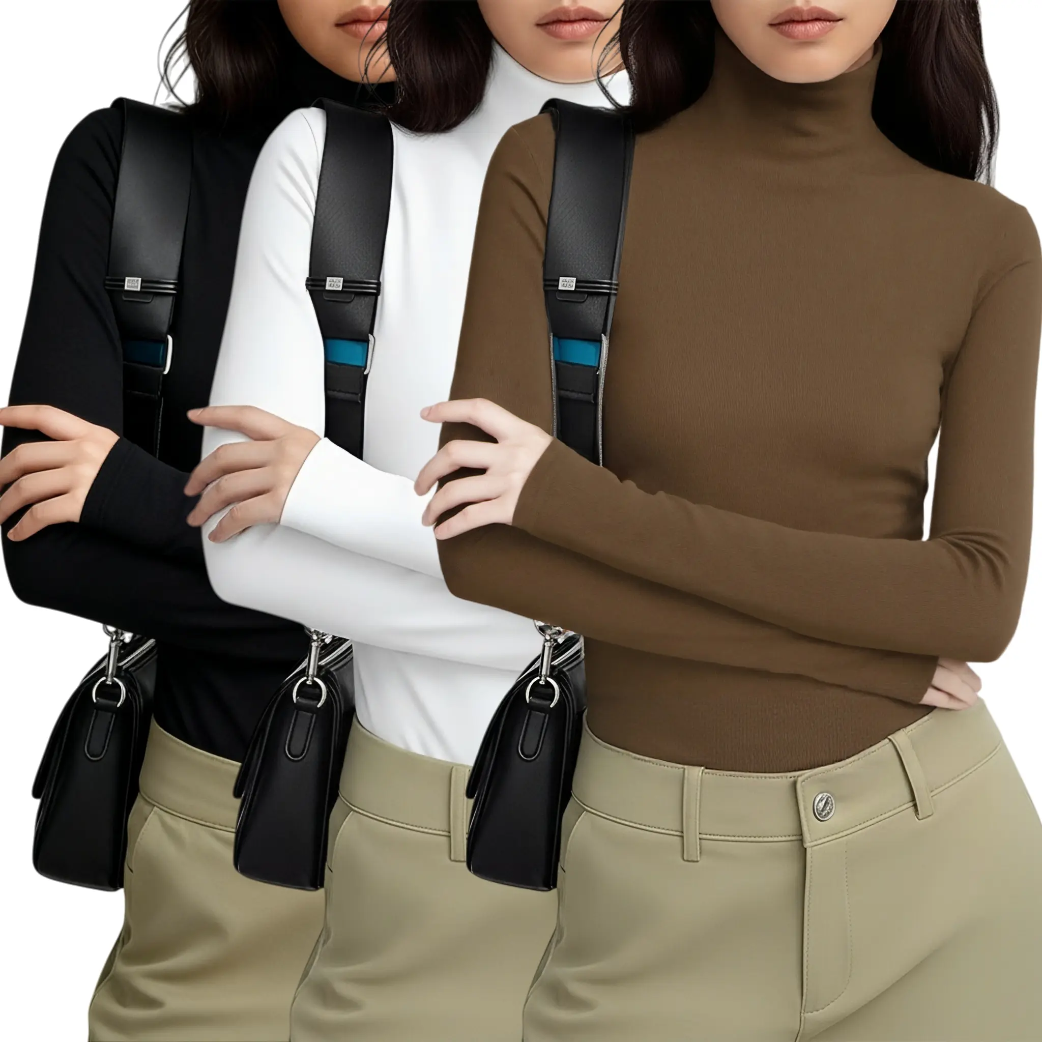 Women's 3-Pack Shirts, Soft Thermal Lightweight Long Sleeve Turtleneck Crop Tops, Casual Ruched Slim Fit Basic Tees for Loungewear