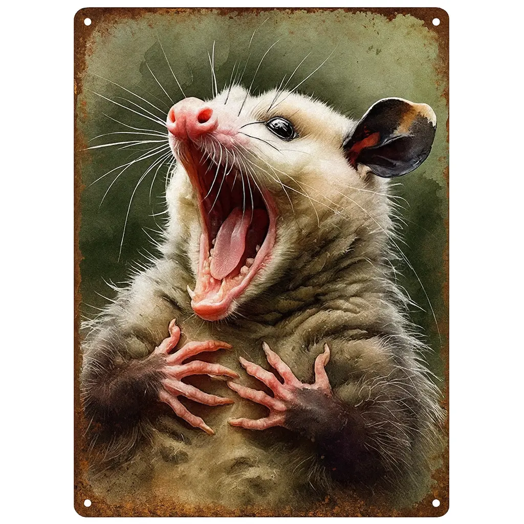 Tin Metal Opossum Sign, Colorful Decorative Funny Animal Humor Artwork for Quirky Home Decor Lovers, Ideal Gift