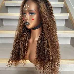 Highlight Ombre jerry Curly glueLace Front Wigs Human Hair 210 Density Honey Blonde Jerry Curly Wig Human Hair 13x4 Transparent Lace Frontal Wigs Human Hair for Women 16inch .