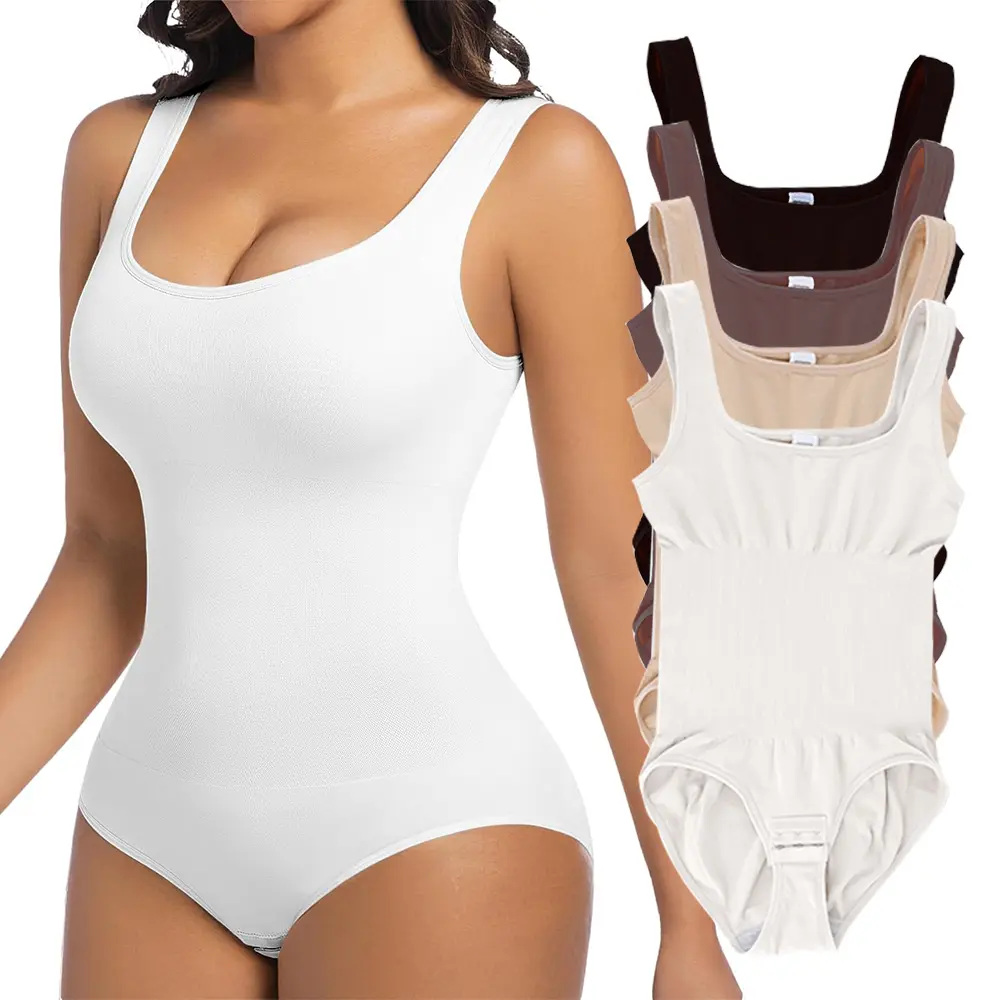 Women's Bodysuits Sexy Ribbed Sleeveless Round Neck Tank Tops Leotard 2025 Trendy Outfits, Tummy Control Shapewear Round Neck Butt Lifter Full Body Shaper，Ladies Backless Body Suits  Body Shaper Plus Size