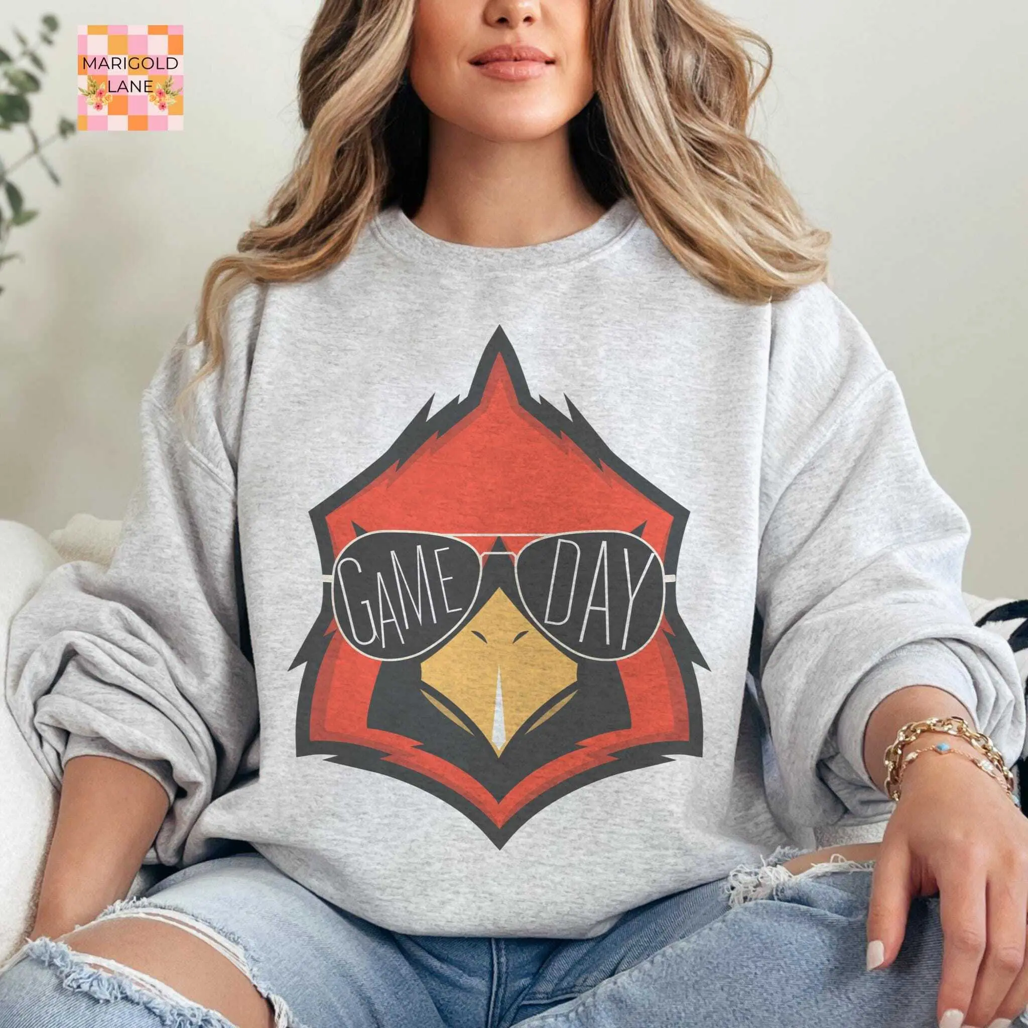 Cardinals Mascot Game Day Sweatshirt Cardinal Game Day Ash Sweatshirt | Retro Red Bird Mascot Crewneck | Unisex School Spirit Shirt Cotton Trending
