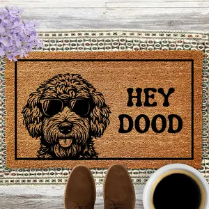 Hey Dood Doormat Golden Doodle Dog Goldendoodle Labradoodle Doormat Welcome Mat Housewarming Gift Doodle Owner Gifts Funny Doormat Hippie