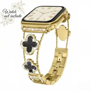 Spark & Shine Black Shell Clover iWatch Band - Wearable Smart Watch Accessories, Business & Dressy Strap, Compatible with Series 1-11, SE, SE2, Ultra, Ultra2, 38-49mm (Watch Not Included) TikTokShopHolidayHaul