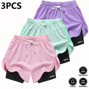 3-Pack Women’s 2-in-1 3-Inch Running Shorts, Quick Dry Lightweight Breathable Athletic Shorts with Built-in Liner, Multiple Colors for Track Running, Gym Fitness & Outdoor Sports