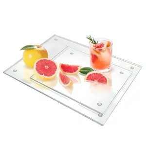 Garvee Set of 2 Tempered Glass Cutting Boards with Rubber Feet, Non-slip Rectangular Plate, Transparent Glass Countertop Board, Long-lasting Transparent Tray, Resistant to