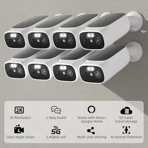 2K Solar Security Cameras Wireless Outdoor-2.4/5Ghz WiFi Cameras for Home Security, AI Motion Detection, Color Night Vision, SD Card/Cloud Storage, Waterproof, Work with Alexa/Google Home