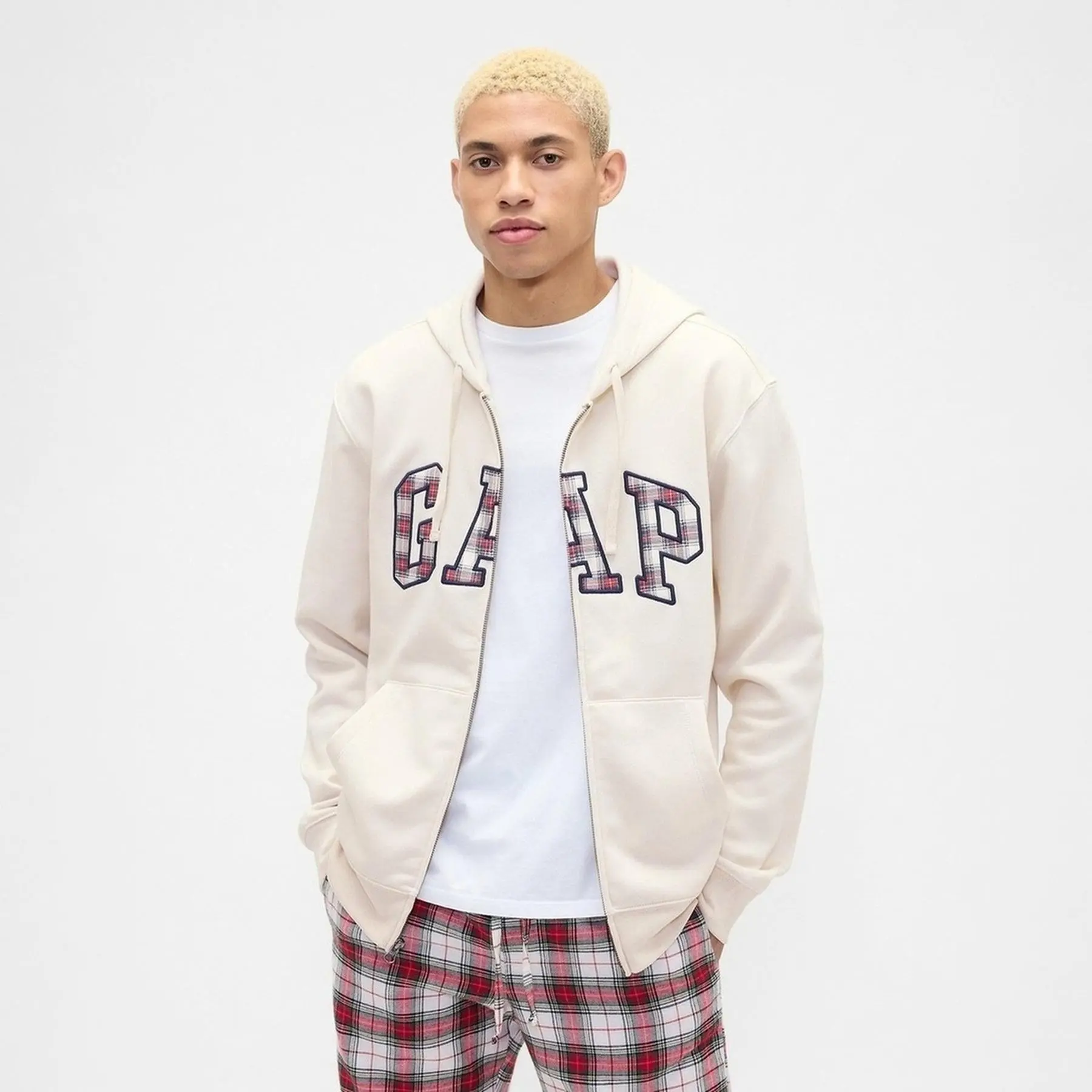 Men's Gap Front Logo Zip-Up Hoodie, Fleece Sweatshirt with Kanga Pocket