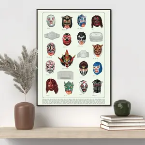 [NO FRAME] Evolution of the Mask, Iconic Wrestling Legends Art Poster, From Rey Mysteriio to Liger, The Ultimate Wrestling Mask Collection Print, Lucha Libre Wall Art, Multiple Sizes