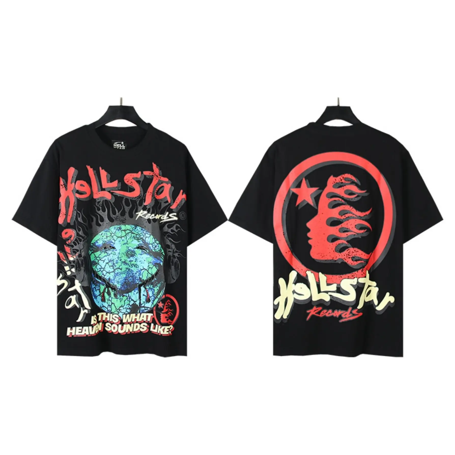 Hellstar Records Mens Y2K Hip Hop Cracked Earth Graphic Tee Vintage Distressed Double Sided Print Oversized Streetwear Gothic 4th Of July T-Shirt