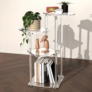 4 Layer Transparent Acrylic Side Table, Modern Home Decor, 60cm High, Easy Assembly, Space Saving Design, Multi-Functional for Living Room, Bedroom, Office, Living Room Tables, Modern Accent Tables