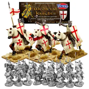Victrix Medieval Knights Miniatures Kit for Wargaming - 18 Knights & Horses with 54 Helmets, Lances, Shields