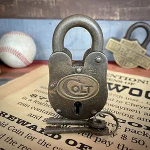 Vintage Reproduction Cast Iron Padlock for Colt Gun Cabinet - Antique Finish Hardware Lock with 2 Keys, Man Cave Decor, Guys Gifts, Two Keys