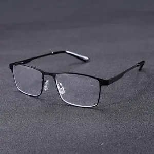Men's Square Blue Light Lightweight Durable Glasses, Metal Frame Presbyopic Eyeglasses (+1.0 to +4.0), Stylish Comfortable Sports Eyewear for Work-from-Home, Daily Screen Time, Blue Light Glasses