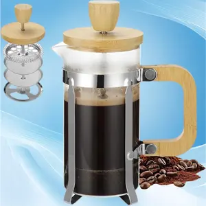 Wooden Handle French Press Coffee Pot 12 Ounce Borosilicate Glass Tea Brewer Stainless Steel Filter Coffee Press for Daily Use Travel