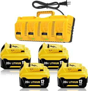 4 Packs 12000mAh High Capacity DCB206 Battery Replacement for Dewalt 20V Battery and DCB104 4-Port Charger Compatible with Dewalt 20V Battery Lithium DCB207 DCB204 DCB200 201 Series Power Tool dewatlt powertools construction durable ba terries
