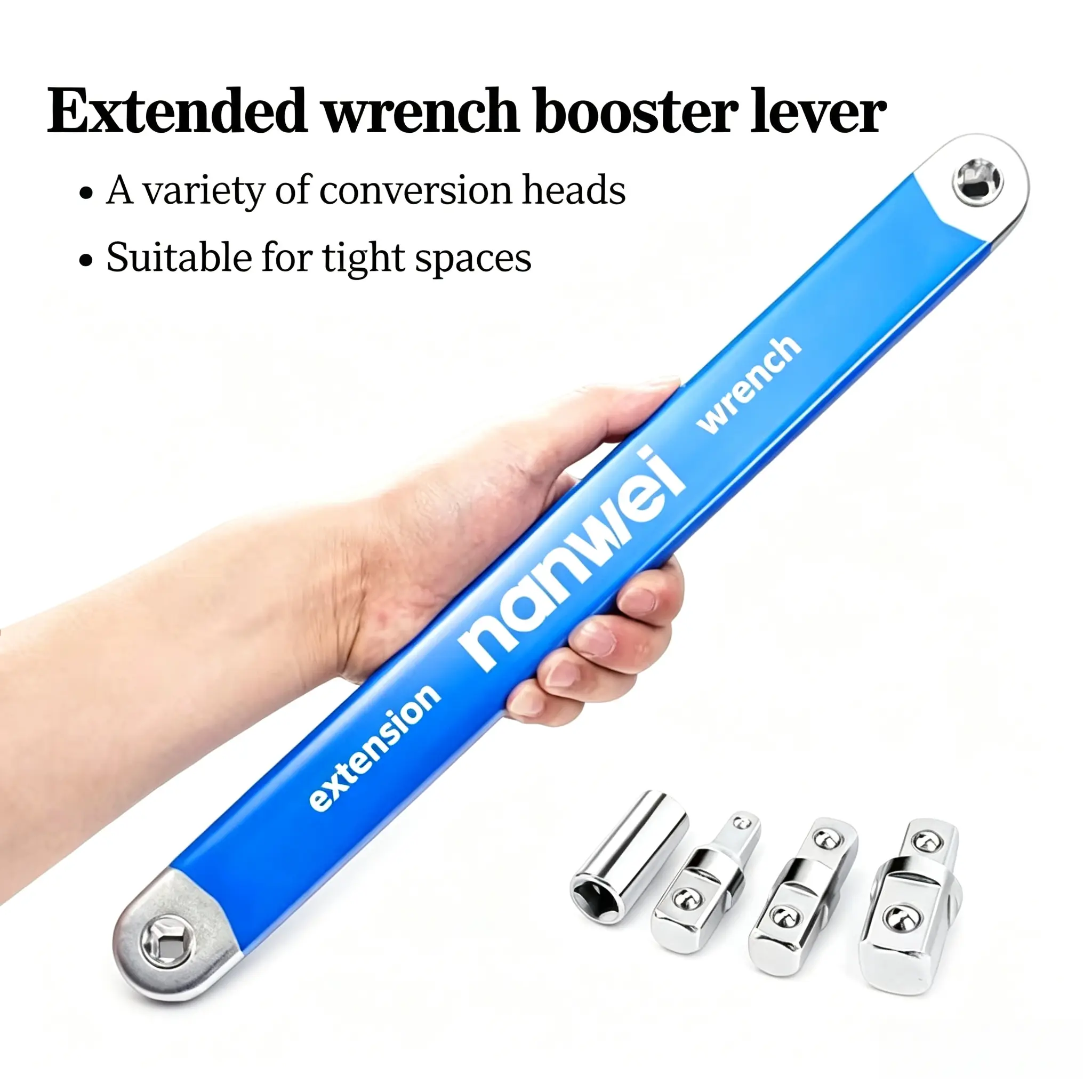 NANWEI Offset Wrench Extension Booster Lever, Labor-Saving Torque Extender Bar with Multi-Size Conversion Adapters, for Ratchet Wrench Socket Auto Repair & Narrow Space Garage Hand Tool