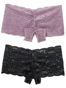 Crotchless Lace Boyshort 2 Pack Fabric Smooth Panties Sexy