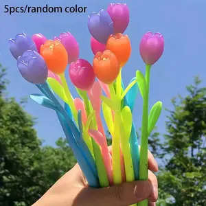 [Color Changing Pens] 5pcs Color Changing Flower Pens, Floral Design | Tulip Ballpoint Pens, Creative Gel Ink, 0.5mm, Black Ink, Back to School, School Supplies, Kawaii Aesthetic Stationery, Pen Set