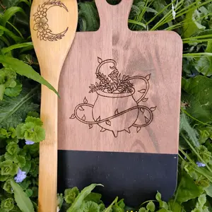 Kitchen Witch Decorative Wooden Cutting Board and Spoon Set