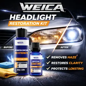 WEICA Headlight Polishing Cleaner Kit - High-Performance Lens Restoration Spray - Clears Cloudy Yellow Headlights in Minutes - Professional Grade UV Shield & Oxidation Remover - Improves Night Vision Visibility & Car Safety - No Tools Required