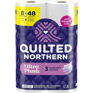 Quilted Northern Ultra Plush Toilet Paper Pack, 8 Super Mega Rolls (Equals 48 Regular Rolls), 3X Thicker, 3-Ply Soft Toilet Tissue