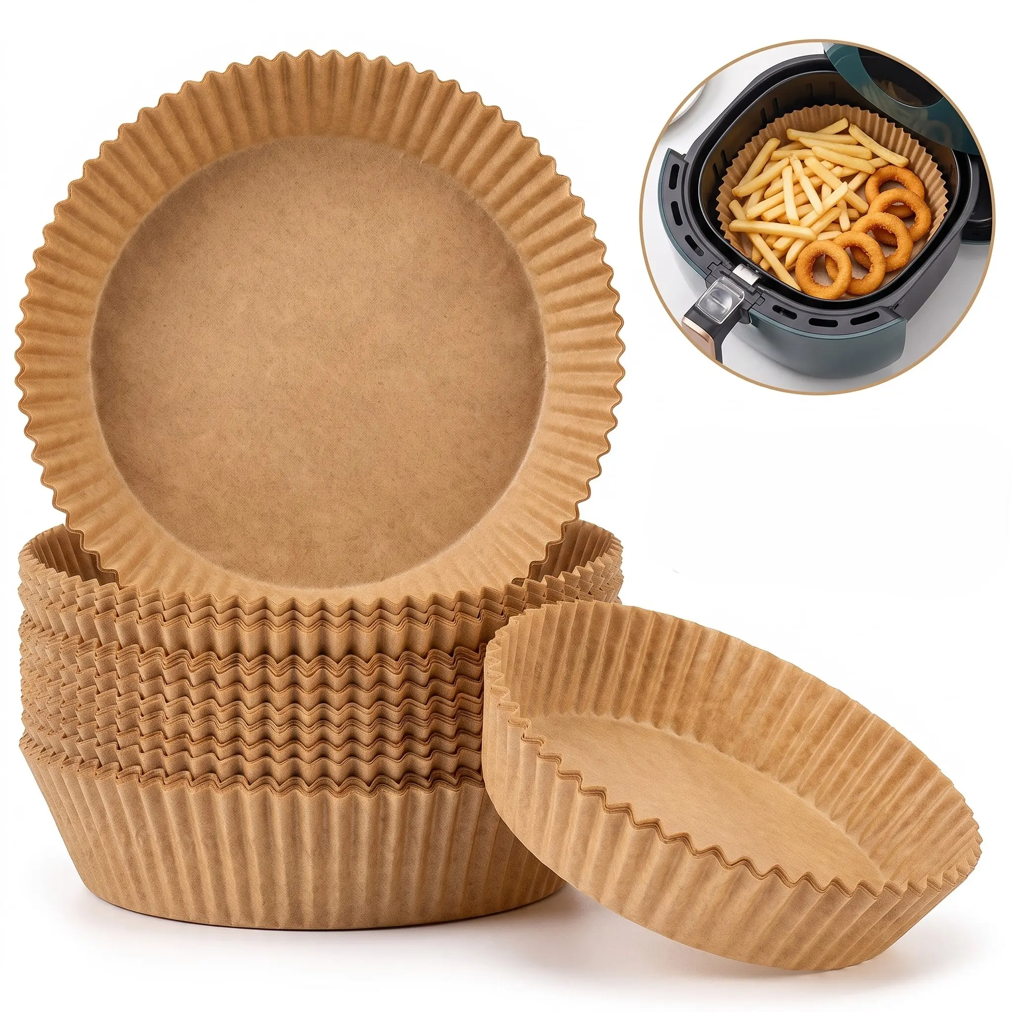 50 Pcs Air Fryer Basket Liners - 8 Inch Non-Stick Baking Cups for Air Fryer, Oven, and Microwave - Ideal for Cooking and Baking