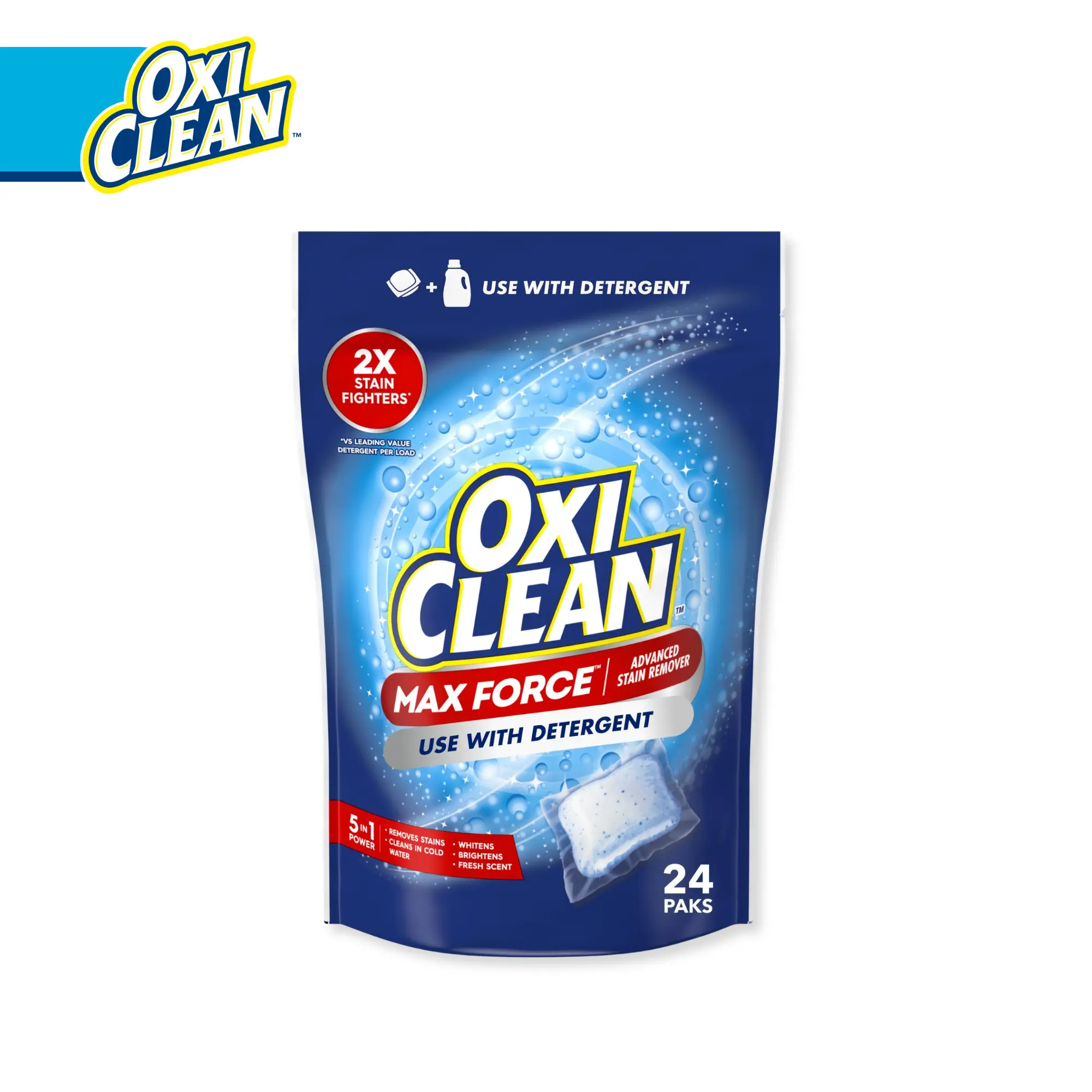 OxiClean Max Force Advanced Stain Remover Power Paks, To Use with Detergent, 24 Count