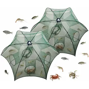 2pc Nylon Mesh Netting 6-Hole Hexagon Fish & Crab Trap,Portable Home Supplies Gear with Handle, Fishing Hooks &Fishing Accessories for Fish Trapping