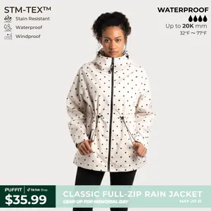 PUFFIT STM-TEX Waterproof Lightweight Hoodie Jacket,Women's Warm Full Zip Rain Coat Adjustable Waist & Hood & Cuff Design Comfort Casual Inner Pocket,Out Door,Shell Jacket,Spring Jacket,SpringStateme,Windbreaker,Dog Walking,School Running,Football Mum