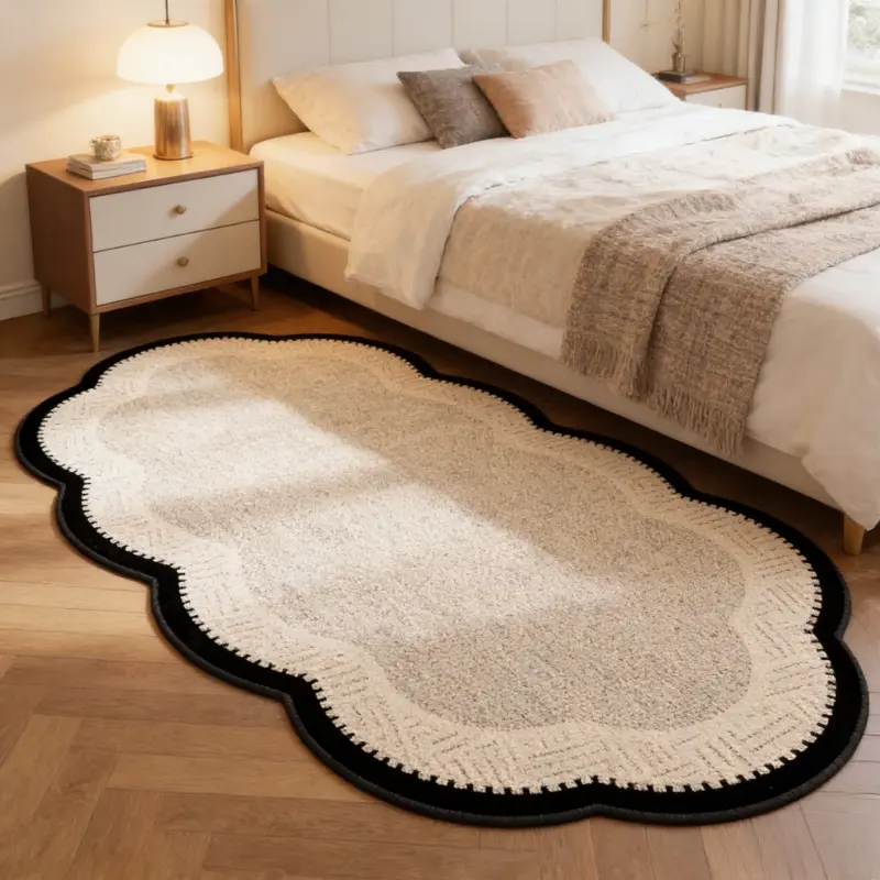 1pc Retro Style Bedroom Decoration Carpet Light Luxury  Living Room Sofa Soft Fluffy Rug Irregular Shape Bedside Plush Carpet Simple Beige Home Washable Door Mat Decorative Rug Home Decorative Rugs Machine Washable Rugs