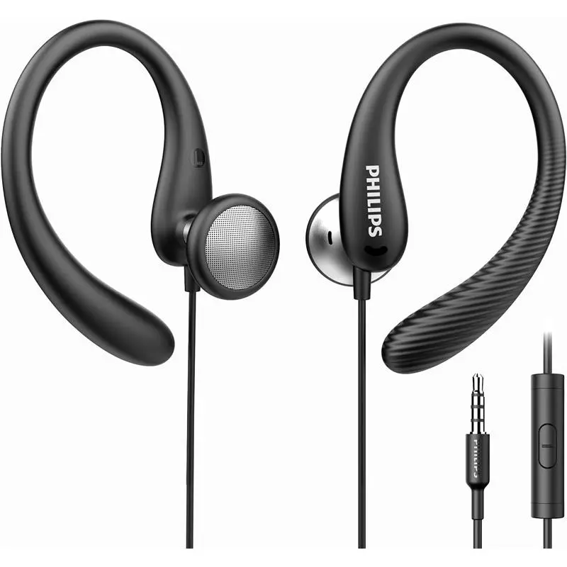 PHILIPS Over-The-Ear High Quality Electronic Sport Headsets with Mic, Flexible Wrap-Around Design, Hands-Free Calls for Running, Gym Use, Black Audio Headphones (Earbud Alternative)