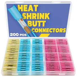 200PCS Heat Shrink Butt Wire Connector Kit, Insulated Waterproof Electrical Wire Crimp Terminals Butt Splice for Marine Automotive