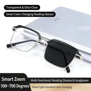 Blue Light Filter Silicone Reading Glasses, Intelligent Zoom Progressive Lens, Photochromic Glasses, High-Definition Eye Protection, Ergonomic Design, Unisex
