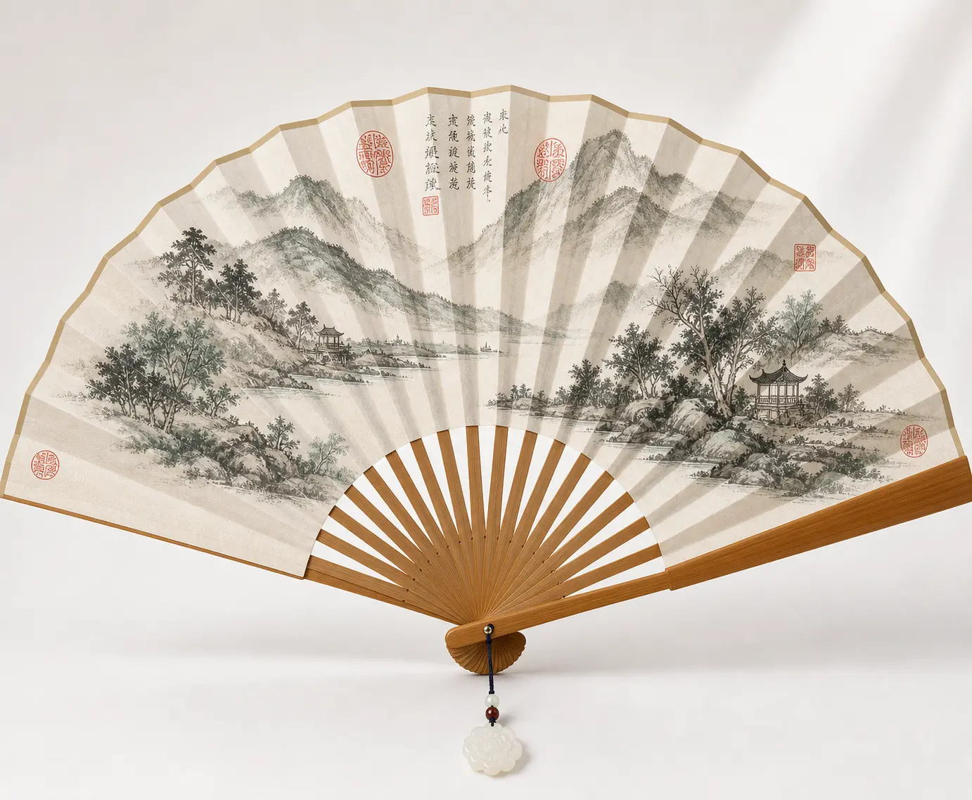 Visiting a friend with a Zither/ A ten-inch handcrafted fan made of bamboo-joint ribs and silk cloth.