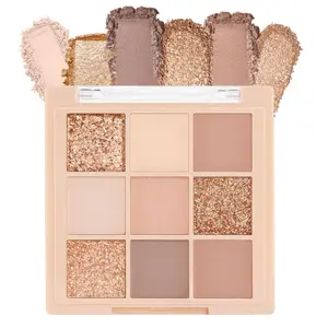 Eyeshadow Palette with 9 Nude Shades, Highly Pigmented Powder Cosmetic with Matte, Metallic & Shimmer Finishes, Long-Lasting, Waterproof & Smudgeproof Makeup