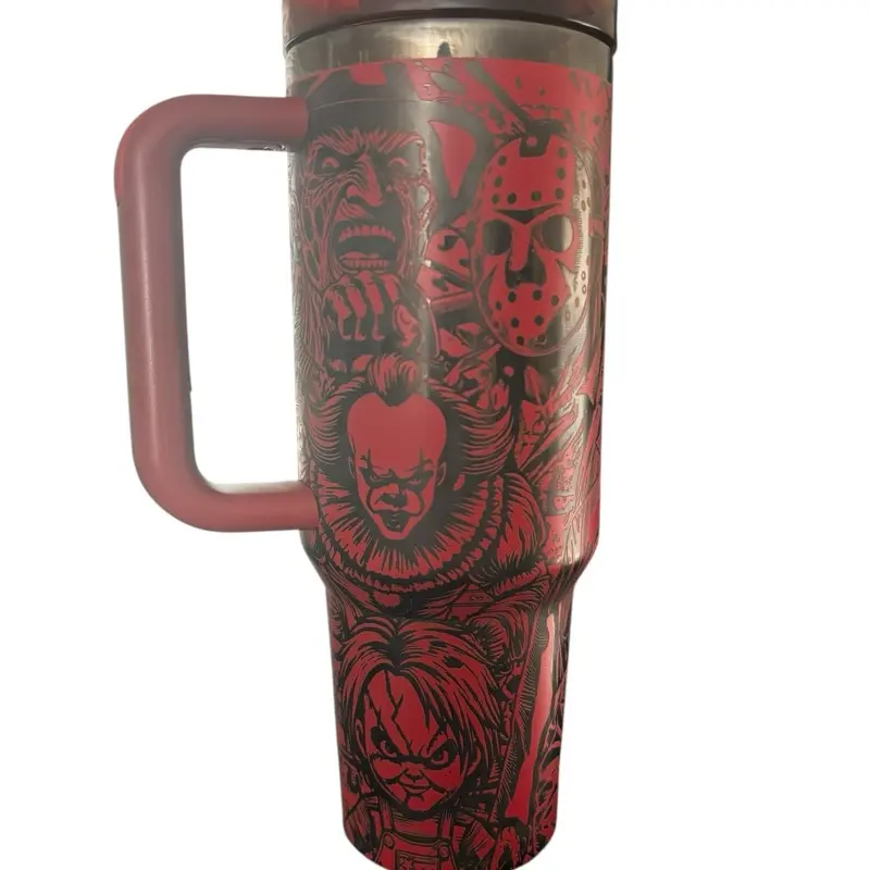 Spooky Characters Tumbler with Red Handle and Horror Theme Design  Bottle Drinkware Water Bottles Cup Mug Portable Bottled Washable Reusable