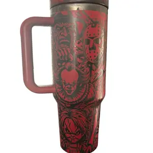 Spooky Characters Tumbler with Red Handle and Horror Theme Design  Bottle Drinkware Water Bottles Cup Mug Portable Bottled Washable Reusable