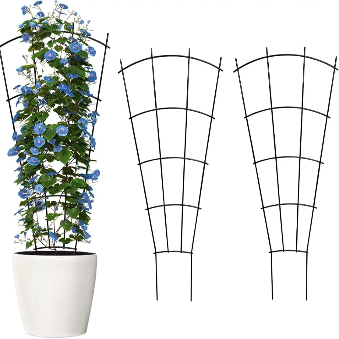 Garden Decor  Arifaro 4 Pack 32" Metal Plant Trellis for Pots & Garden Raised Bed , Rustproof Support for Indoor Outdoor Climbing Plants, Garden Accessories Vines, Flowers, Fan Shaped, Black
