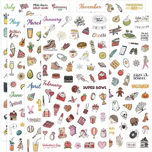 Planner Stickers, 365+ pcs — daily, weekly, monthly, holiday, seasonal calendar stickers for bullet journal, scrapbook, diary, notebook, envelopes
