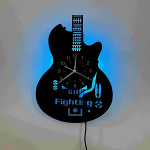 Vinyl Lighted wall clock, Creative decorative clock, with colorful LED lights on the back that change colors. Guitar theme. Suitable for home, hotel, office decoration, birthday, festival, graduation gifts