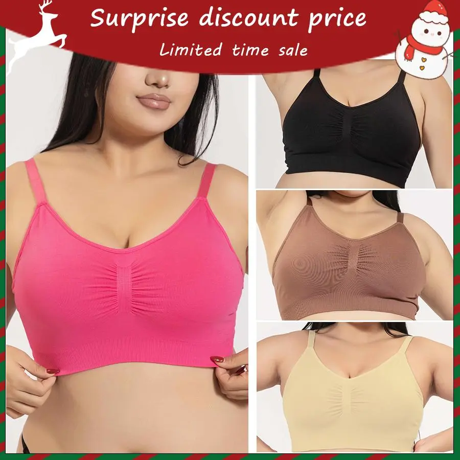 Women's Wireless Sculpt Bra Comfort Bralettes No Underwire Unlined Cami Bra Seamless Tshirt Bras Sports Bra, fully covered non-wired shaping bra with adjustable spaghetti straps