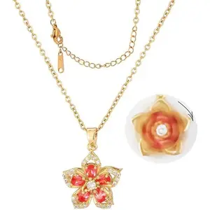 Eioi & Lmnm Flower Fidget Necklace For Women, Rotatable Crystal Blossom Necklace, 18K Gold Plated Titanium Steel Spinning Bauhinia Flower Pendant Necklace, Spin Necklace Jewelry Gifts for Grandma Mom Daughter Wife